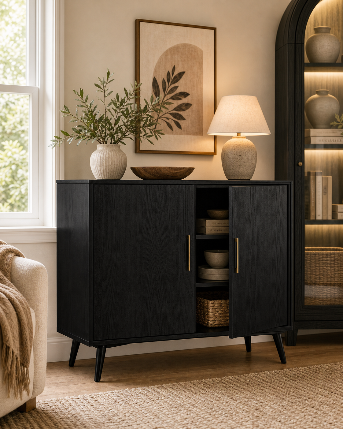 Mid-century sideboard cabinet with living room storage