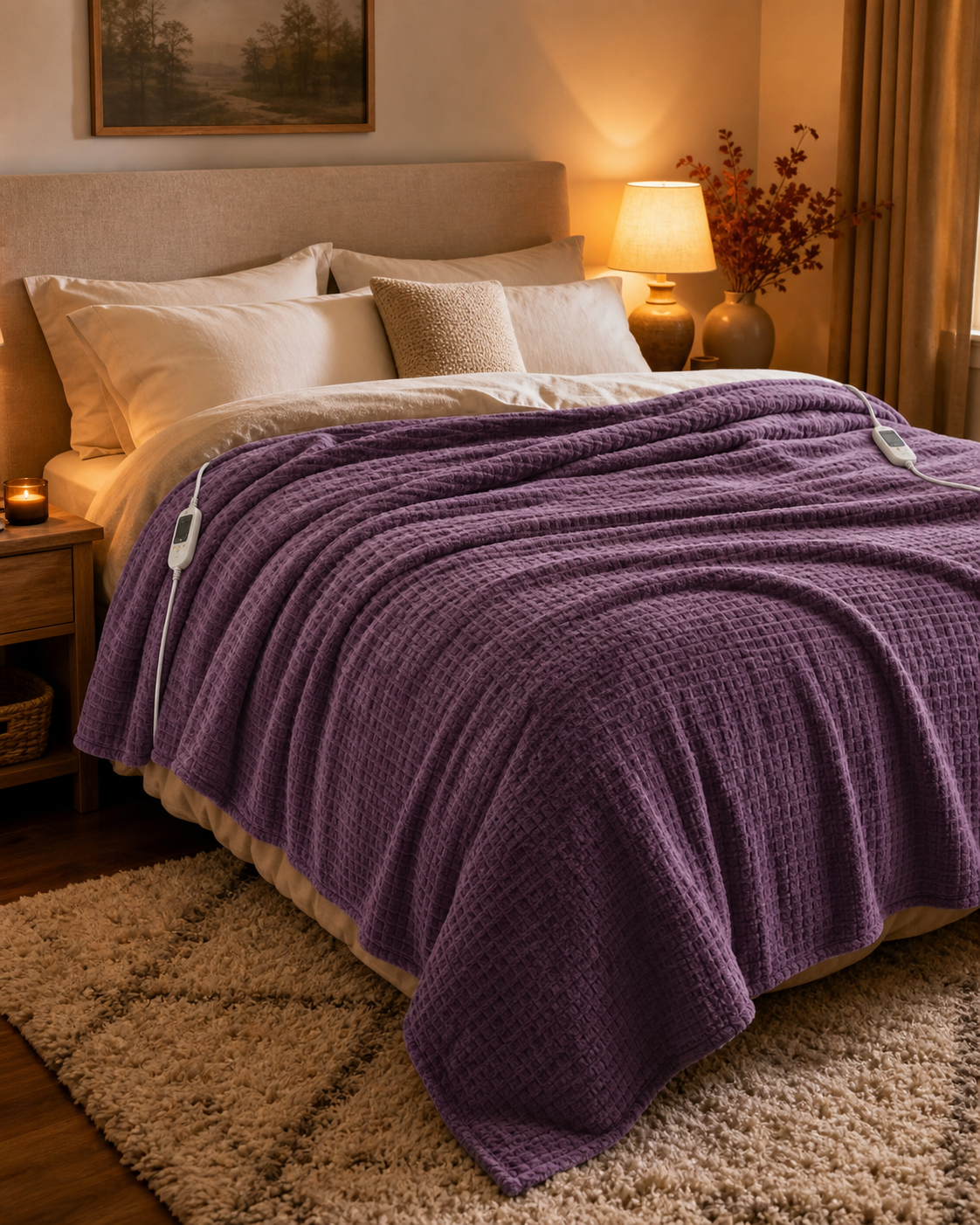 Chunky knit throw blanket in a cozy living room