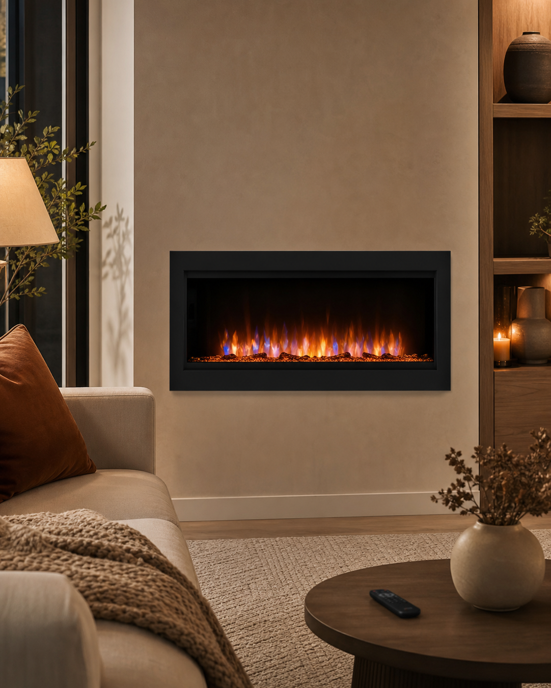 Cozy living room with a modern electric fireplace