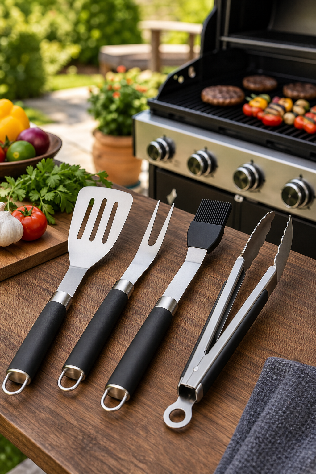 Stainless steel BBQ tool set