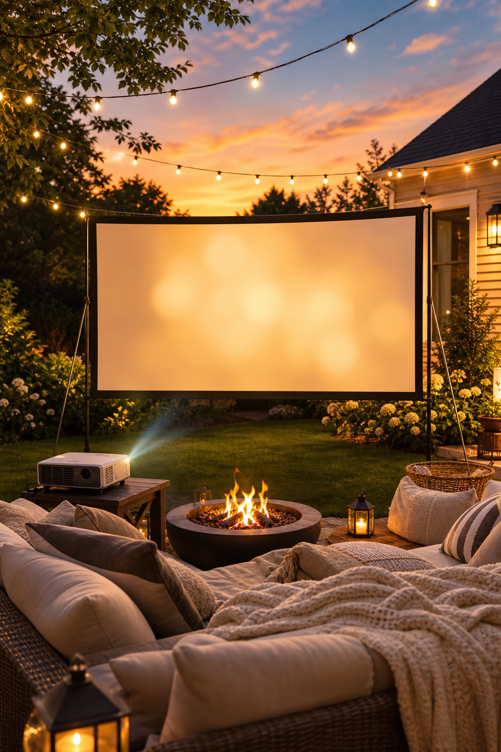 Outdoor projector screen for backyard movie night
